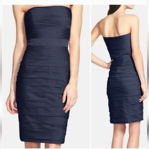 .Monique Lhuillier navy strapless dress. 10
